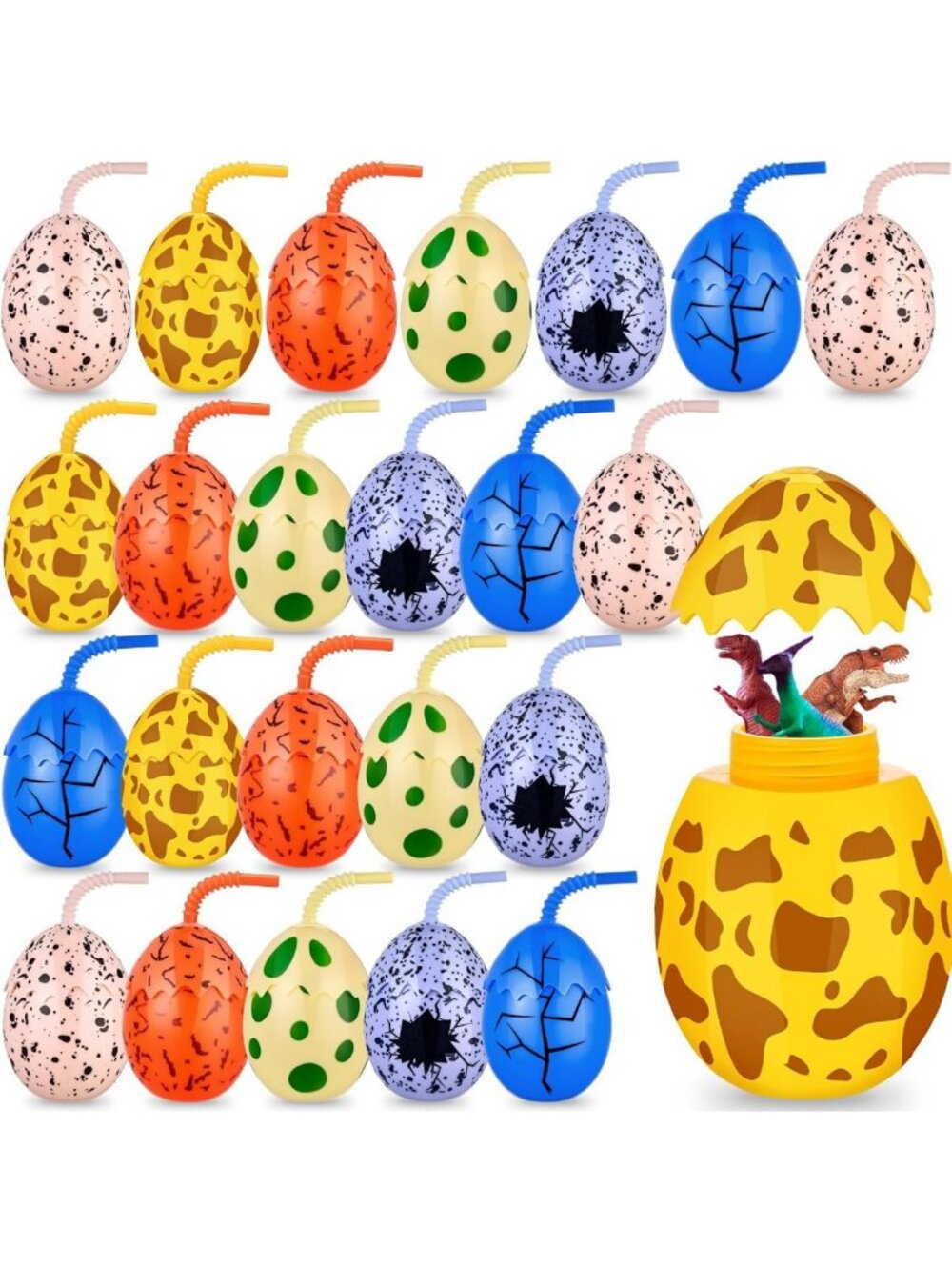 24 Pcs Dinosaur Party Favor Cups with Lids & Straws - Dino Egg Theme Birthday